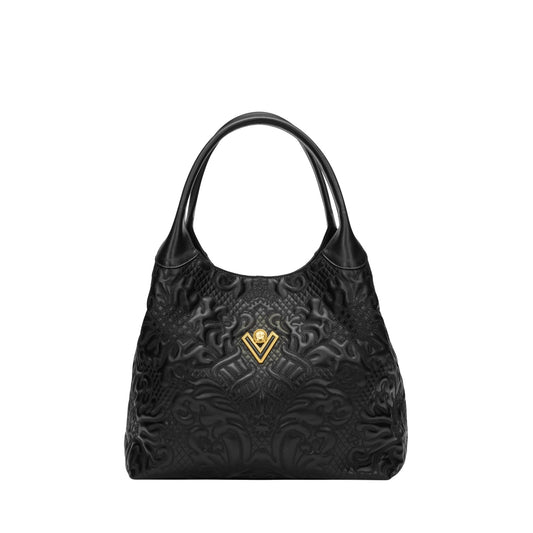 Orlandi Valentino Women's Soraya Black Embossed Leather Hand Bag