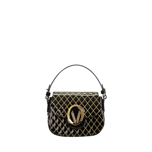 Orlandi Valentino Women's Jewel Black Quilted Patent Leather Hand Bag