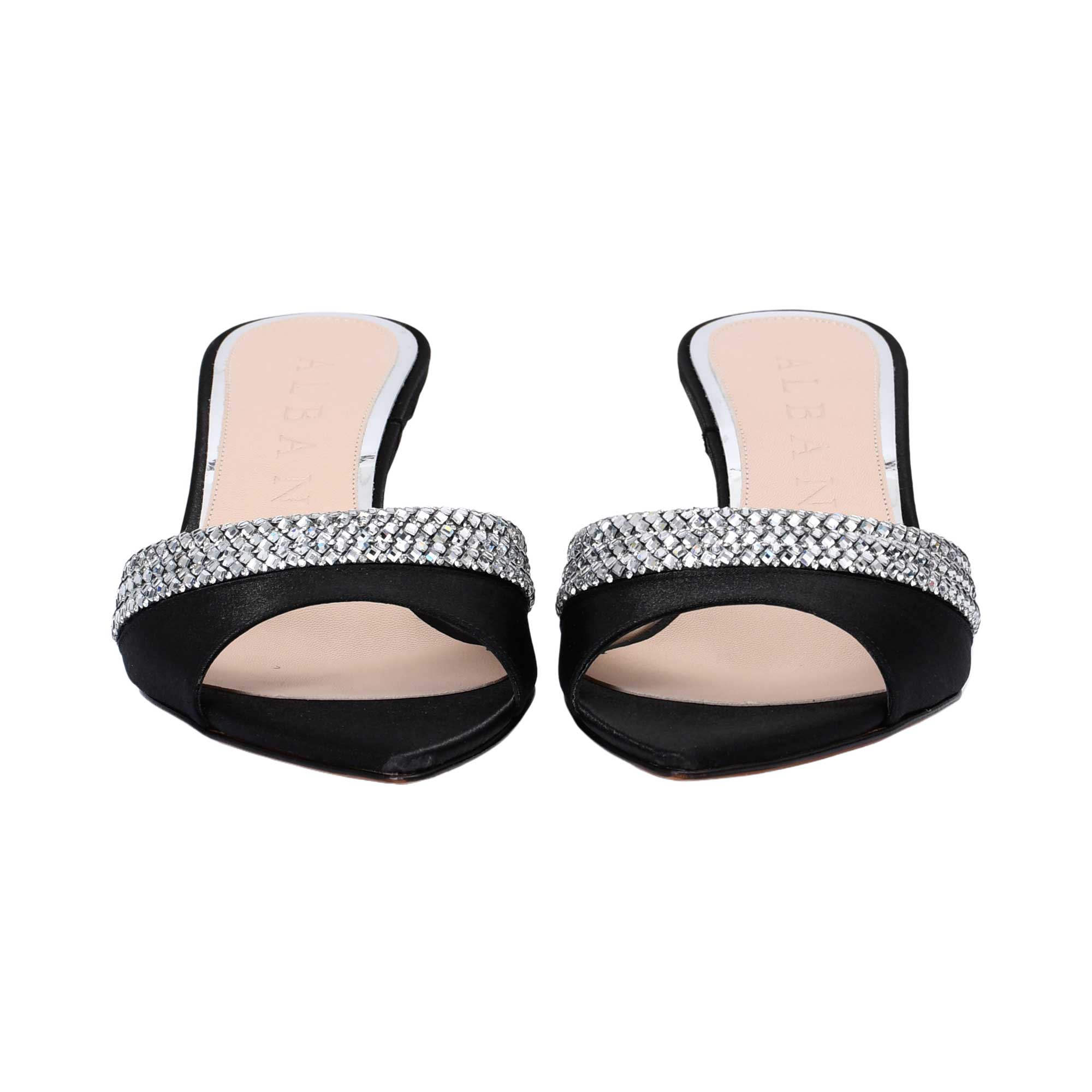 Albano Women's Crystal Embellished Mule Black Sandal Albano Women's Crystal Embellished Mule Black Sandal