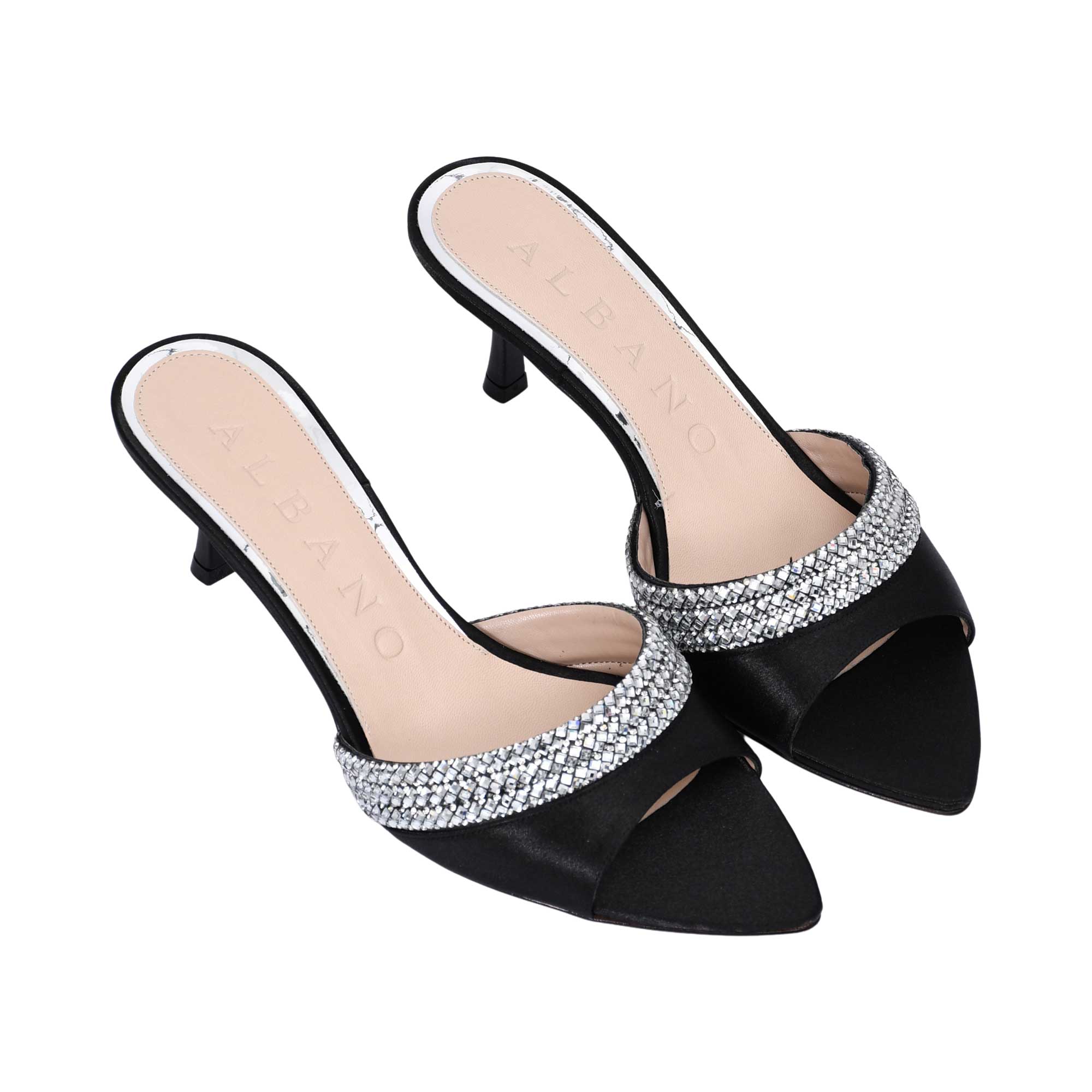 Albano Women's Crystal Embellished Mule Black Sandal Albano Women's Crystal Embellished Mule Black Sandal