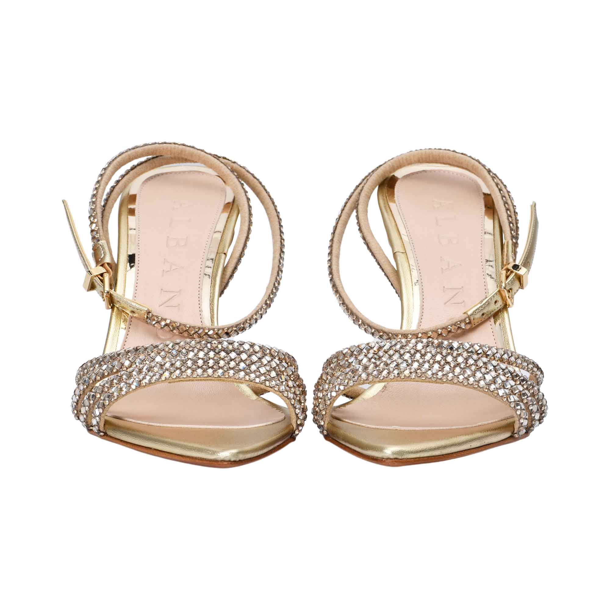 Albano Women's Gold Crystal-Embellished Heeled Sandal Albano Women's Gold Crystal-Embellished Heeled Sandal