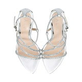 Albano Women's Silver Crystal-Strap Pointed Heel Sandal Albano Women's Silver Crystal-Strap Pointed Heel Sandal