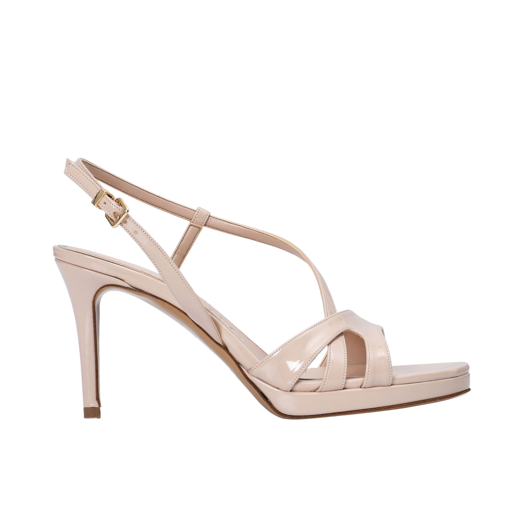 Albano Women's Nude Patent Leather Strappy Sandal Albano Women's Nude Patent Leather Strappy Sandal