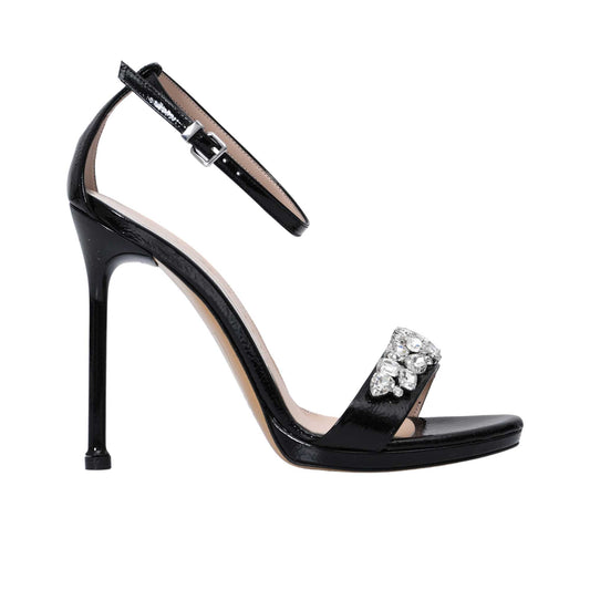 Albano Women's Black Patent Leather Crystal-Toe Heeled Sandal