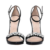 Albano Women's Black Patent Leather Crystal-Toe Heeled Sandal Albano Women's Black Patent Leather Crystal-Toe Heeled Sandal