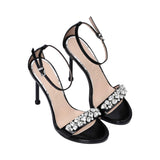 Albano Women's Black Patent Leather Crystal-Toe Heeled Sandal Albano Women's Black Patent Leather Crystal-Toe Heeled Sandal
