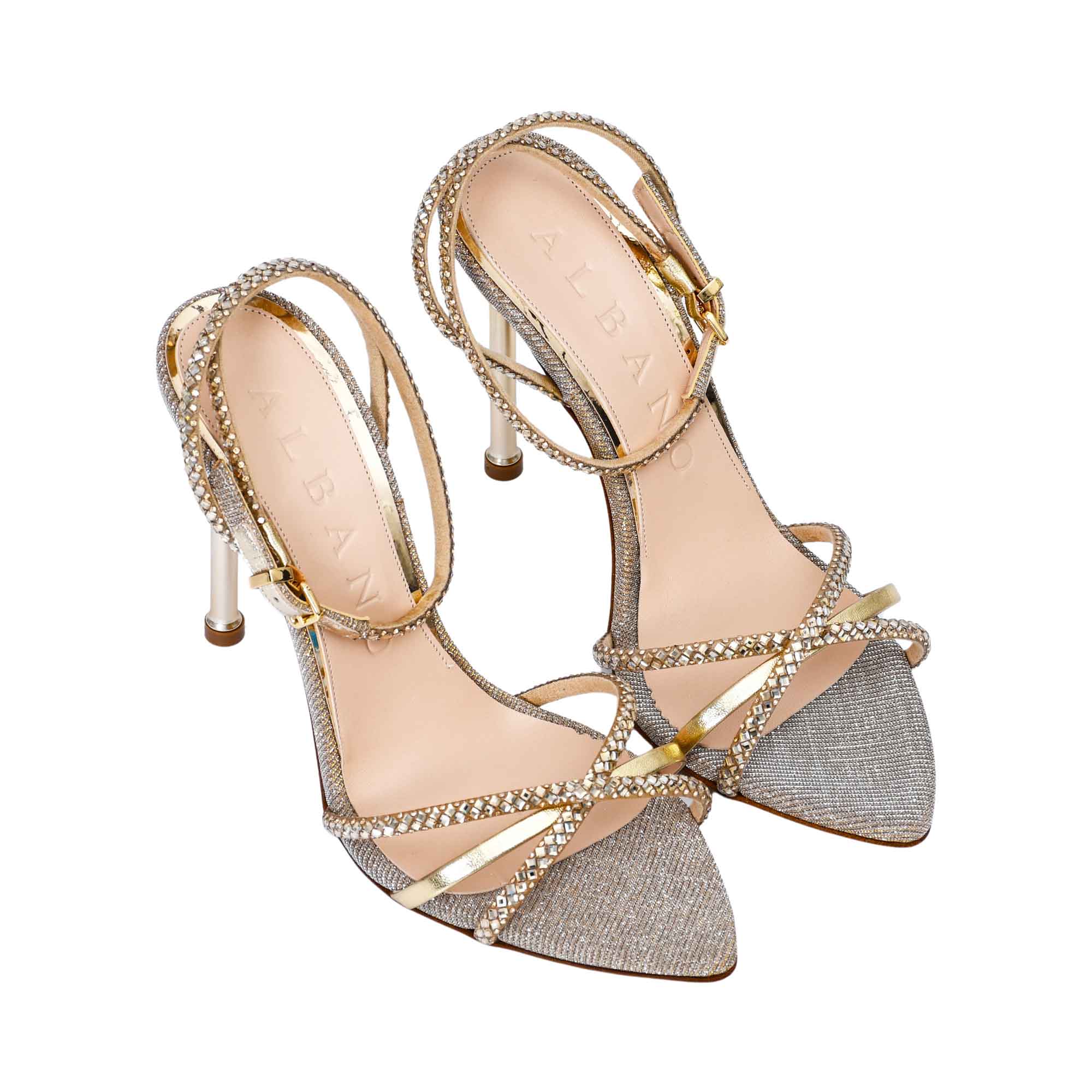 Albano Women's Patent Leather Crystal-Toe Heeled Sandal Albano Women's Patent Leather Crystal-Toe Heeled Sandal