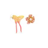 Les Nereides Pink Magnolia Flower And Pink And Yellow Butterfly Asymmetrical Earrings Les Nereides Pink Magnolia Flower And Pink And Yellow Butterfly Asymmetrical Earrings