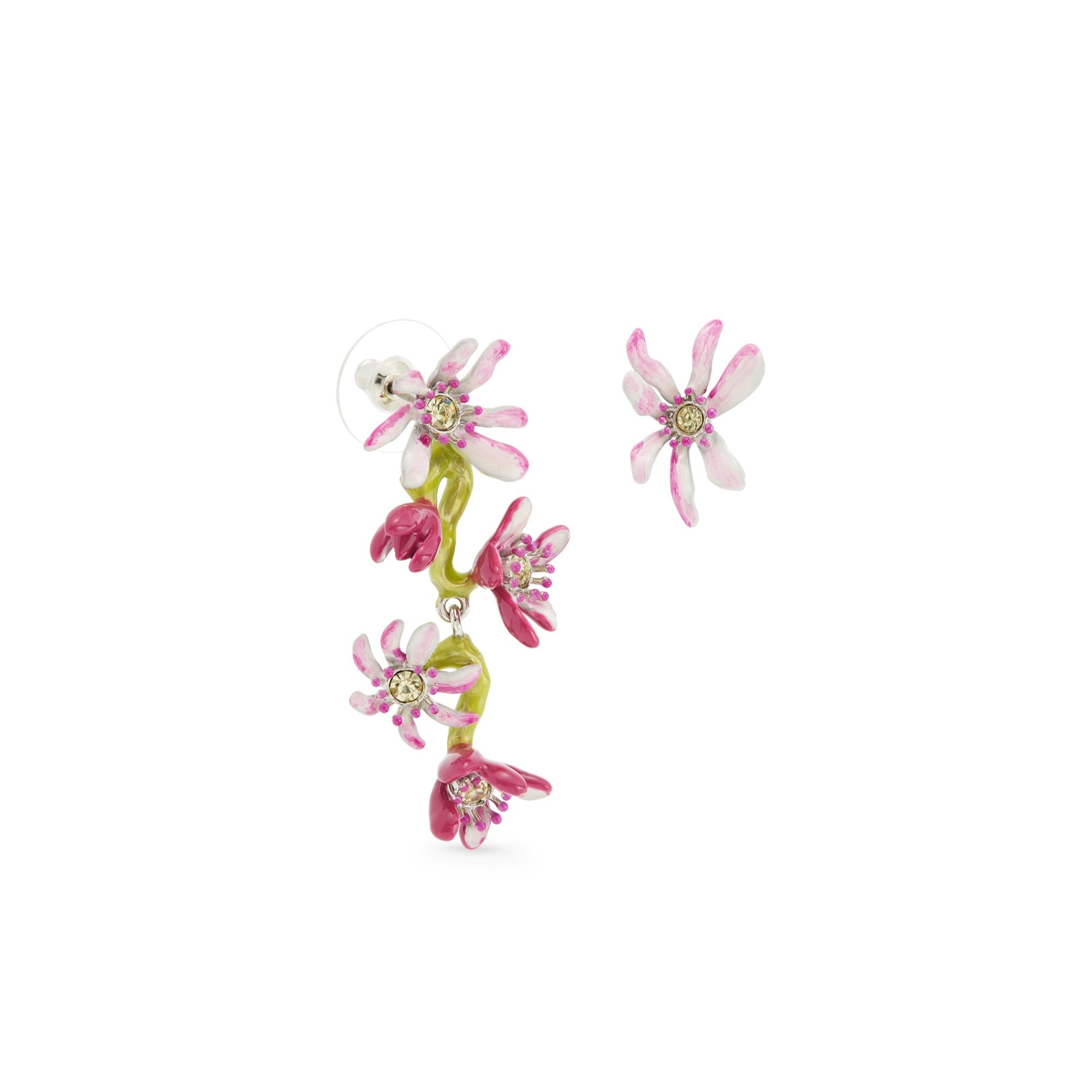 Les Nereides Pink Magnolia Flowers Asymmetrical Post Earrings Les Nereides Pink Magnolia Flowers Asymmetrical Post Earrings