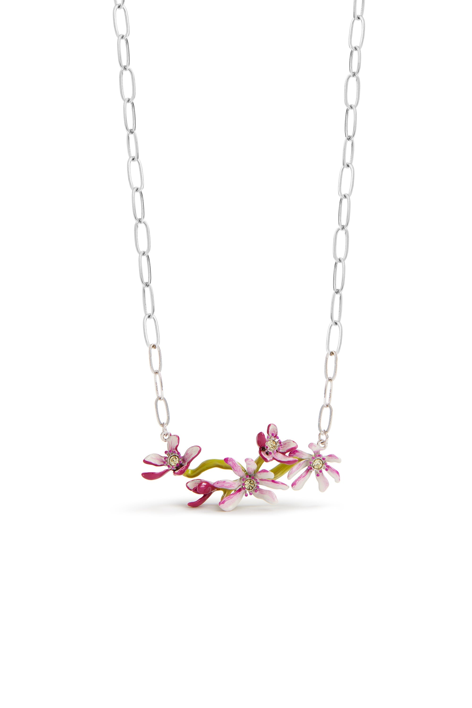 Les Nereides Magnolia Flowers Silver Statement Necklace Les Nereides Magnolia Flowers Silver Statement Necklace