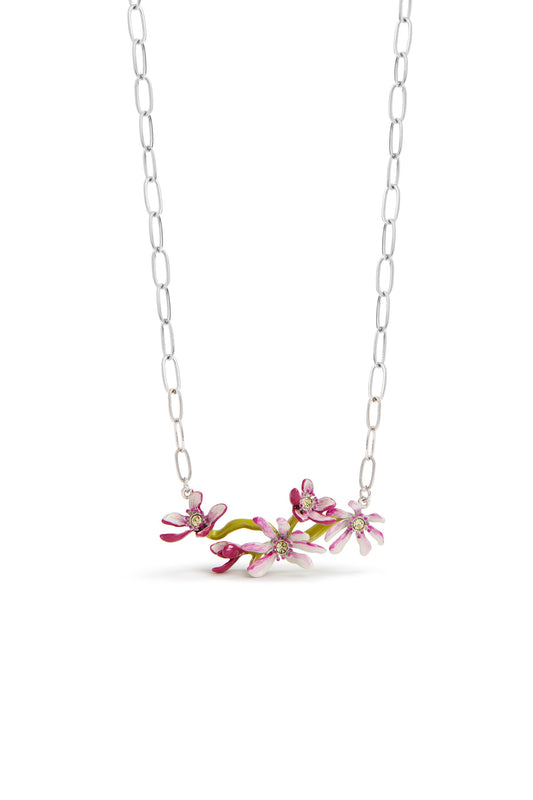 Les Nereides Magnolia Flowers Silver Statement Necklace