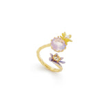 Les Nereides Round Purple Faceted Glass Stone And Magnolia Flower Pendant Necklace Les Nereides Round Purple Faceted Glass Stone And Magnolia Flower Pendant Necklace