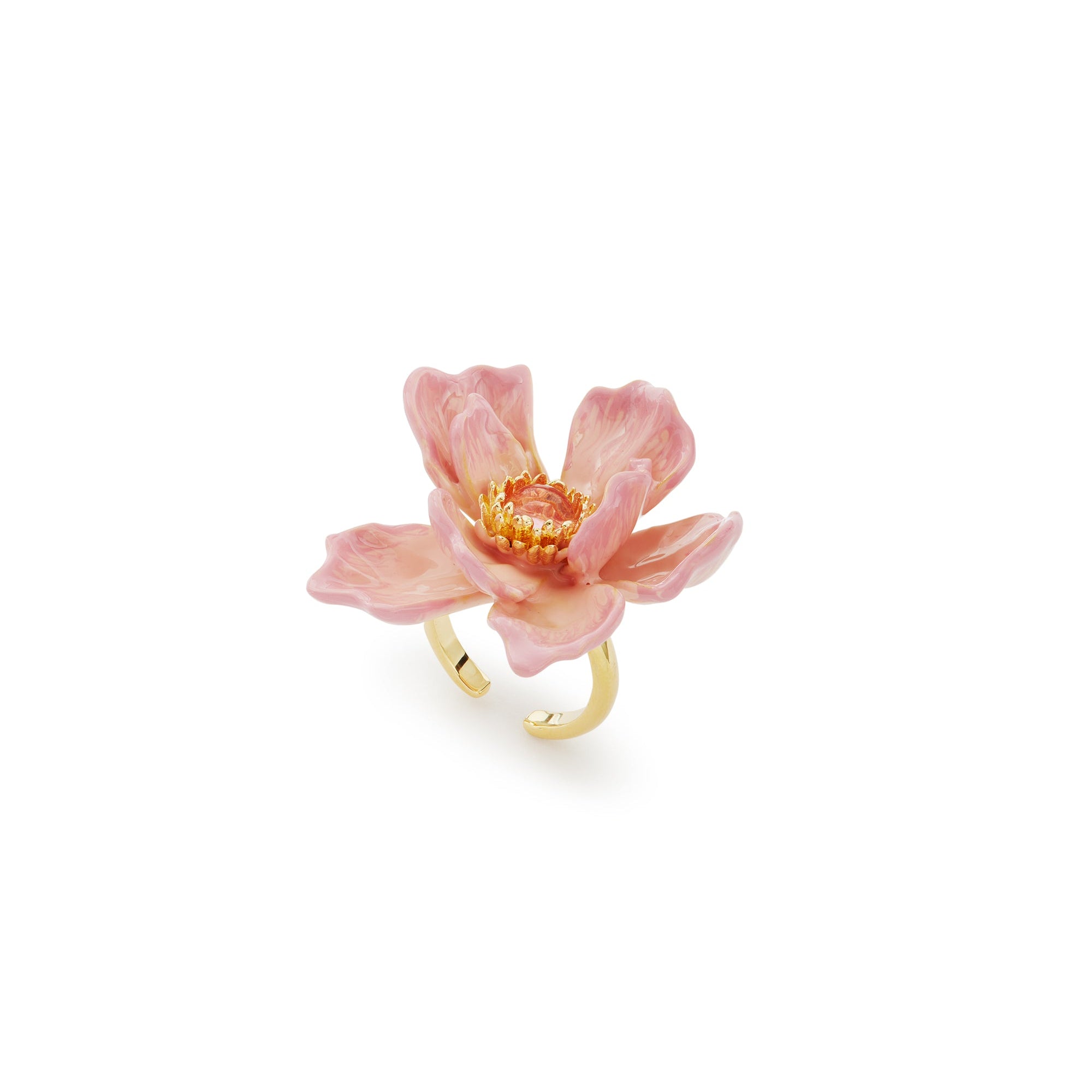 Les Nereides Large Magnolia Flower And Glass Cabochon Ring Les Nereides Large Magnolia Flower And Glass Cabochon Ring