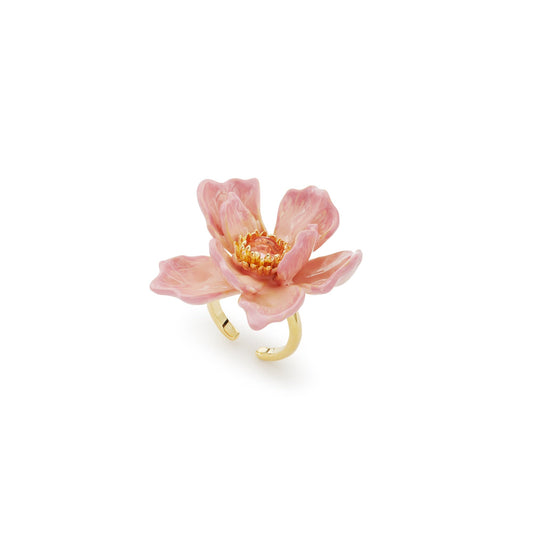 Les Nereides Large Magnolia Flower And Glass Cabochon Ring