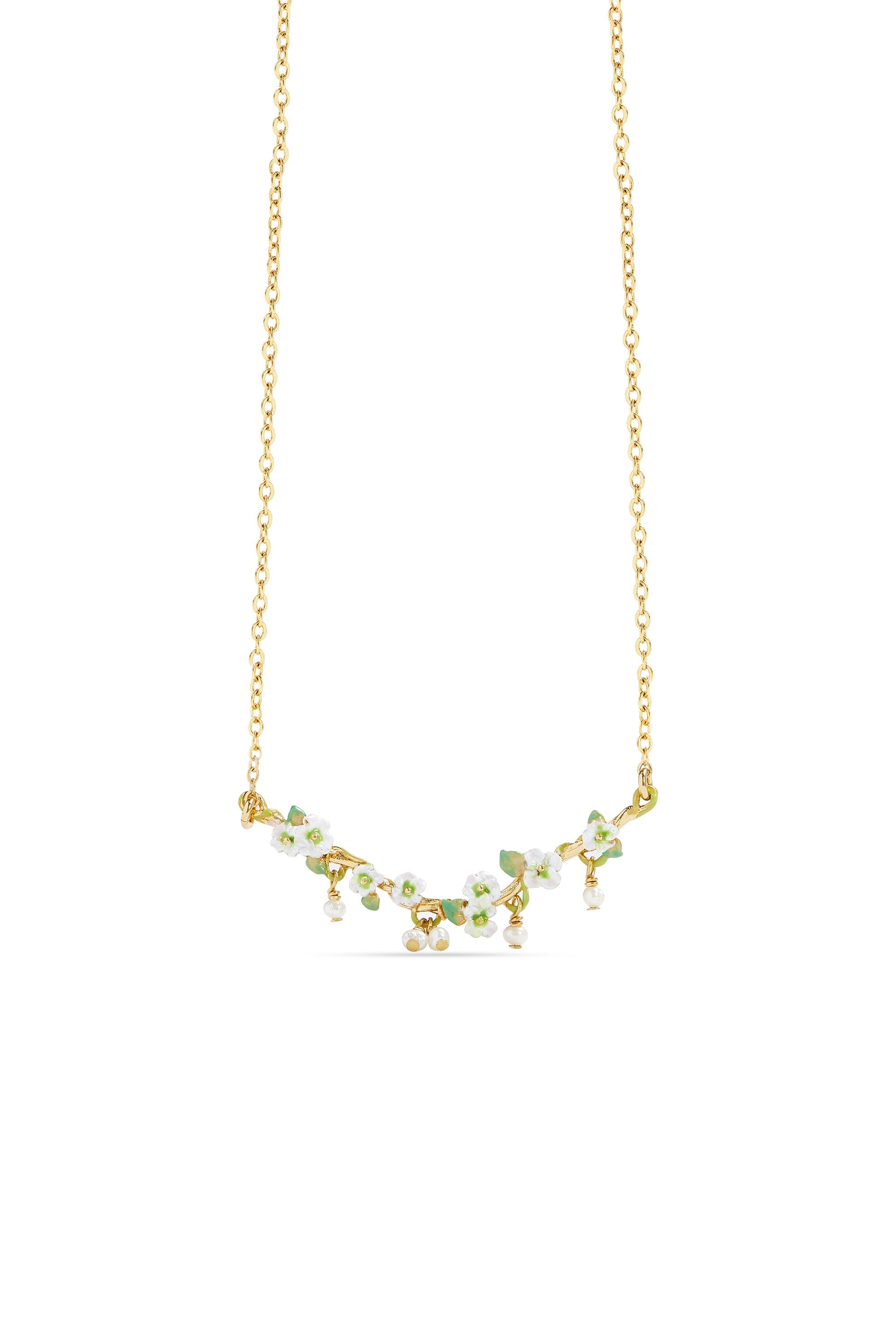Les Nereides White Hollyhocks And Mother Of Pearl Beads Gold-Plated Statement Necklace Les Nereides White Hollyhocks And Mother Of Pearl Beads Gold-Plated Statement Necklace