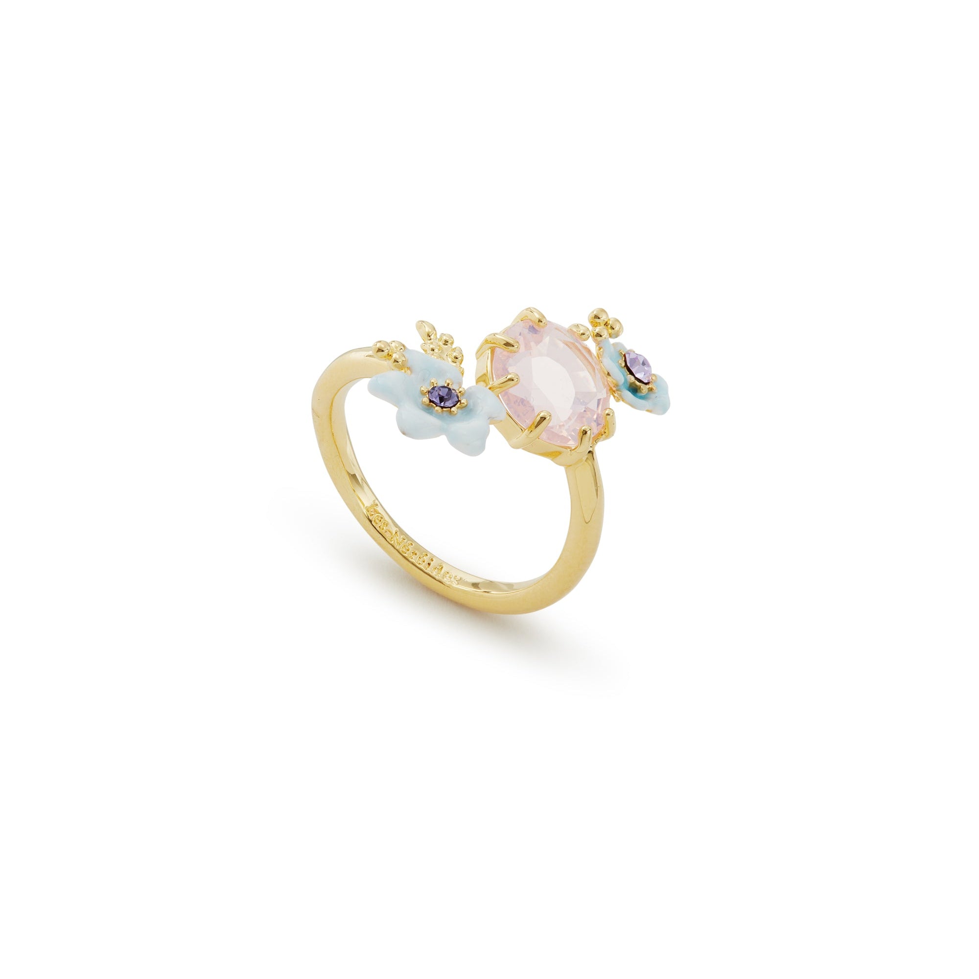 Les Nereides Round Purple Stone, Little Flowers And Crystal Adjustable Ring Les Nereides Round Purple Stone, Little Flowers And Crystal Adjustable Ring
