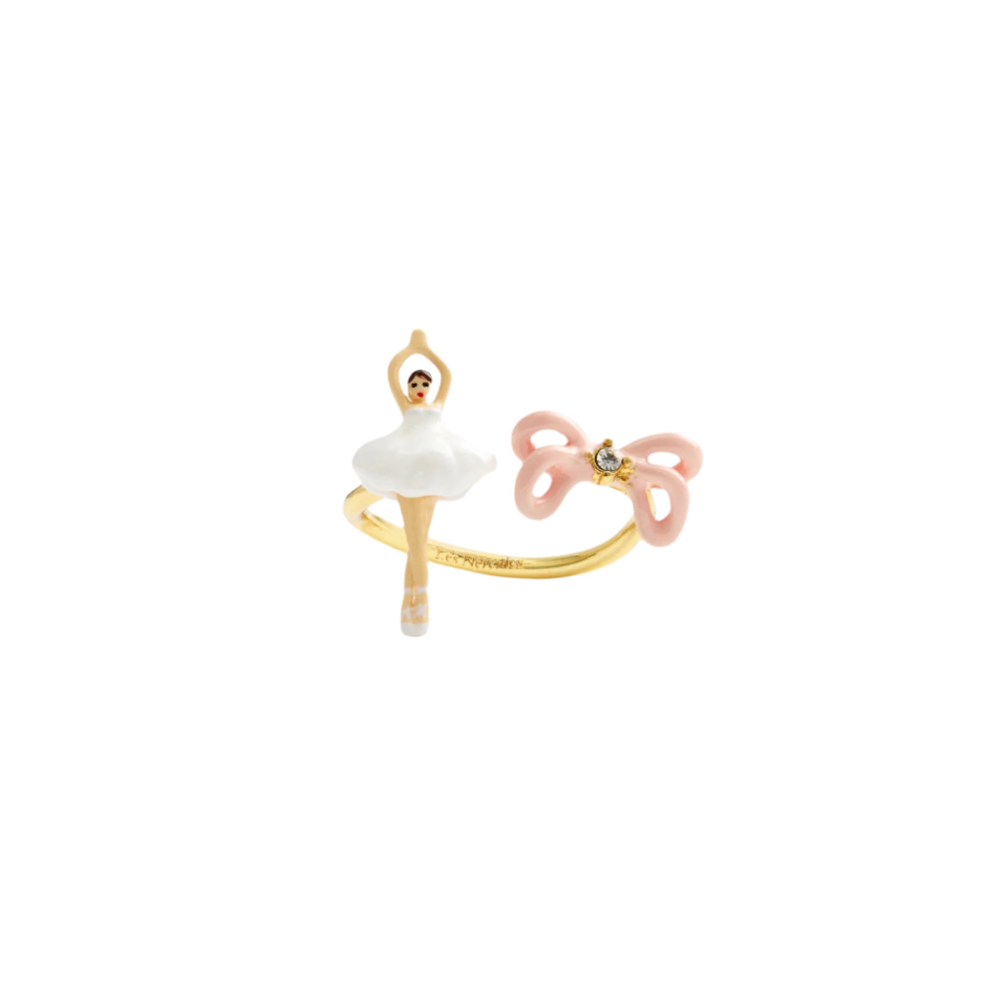 Les Nereides Mini Ballerina And Pink Bow Adjustable Ring Les Nereides Mini Ballerina And Pink Bow Adjustable Ring