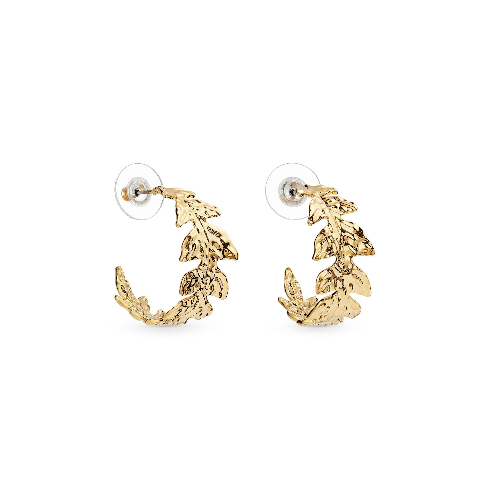 Les Nereides Golden Leaf Crown Hoop Earrings Les Nereides Golden Leaf Crown Hoop Earrings