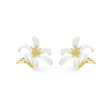 Les Nereides Large White Lily Earrings And Golden Leaves Les Nereides Large White Lily Earrings And Golden Leaves