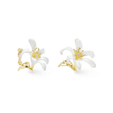 Les Nereides Large White Lily Earrings And Golden Leaves Les Nereides Large White Lily Earrings And Golden Leaves
