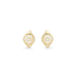 Les Nereides Golden Post Earrings With Mother Of Pearl White Flower Les Nereides Golden Post Earrings With Mother Of Pearl White Flower