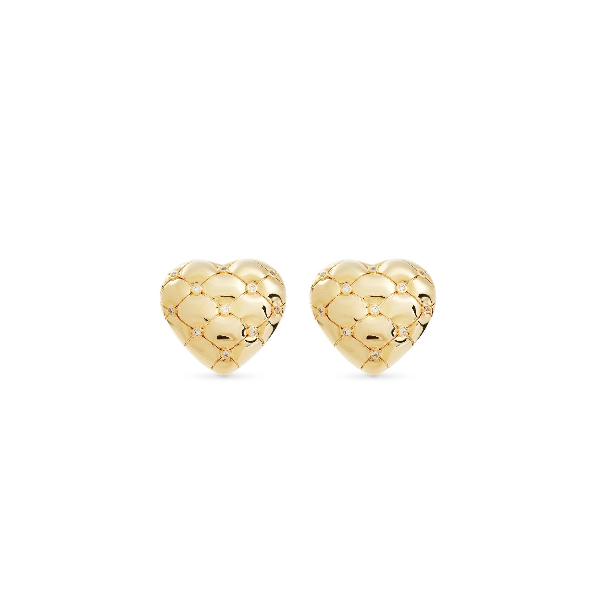 Les Nereides Quilted Gold Heart And Crystal Earrings Les Nereides Quilted Gold Heart And Crystal Earrings