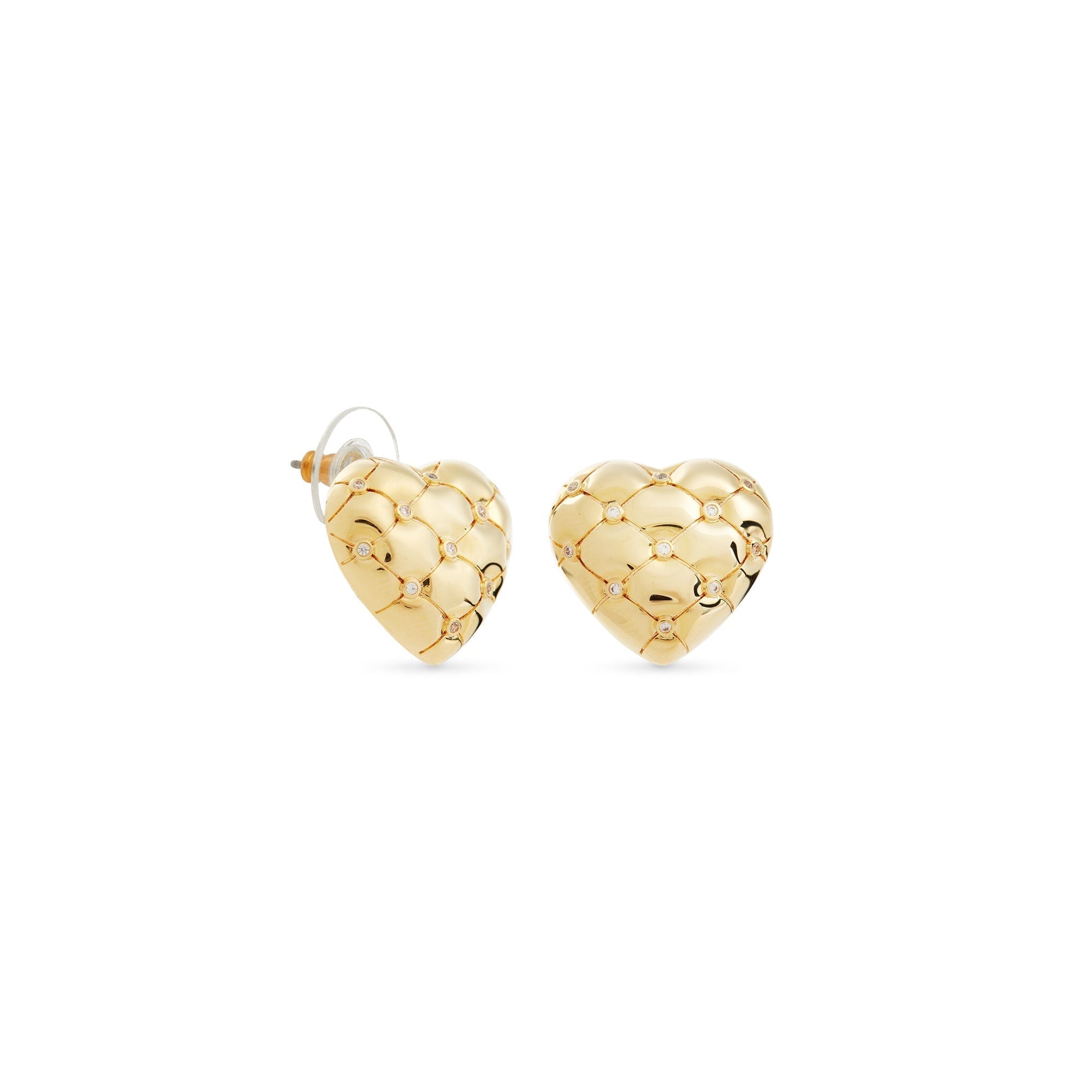 Les Nereides Quilted Gold Heart And Crystal Earrings Les Nereides Quilted Gold Heart And Crystal Earrings