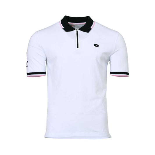 Eden Park Men's White Zip Polo Shirt with Black & Pink Trim