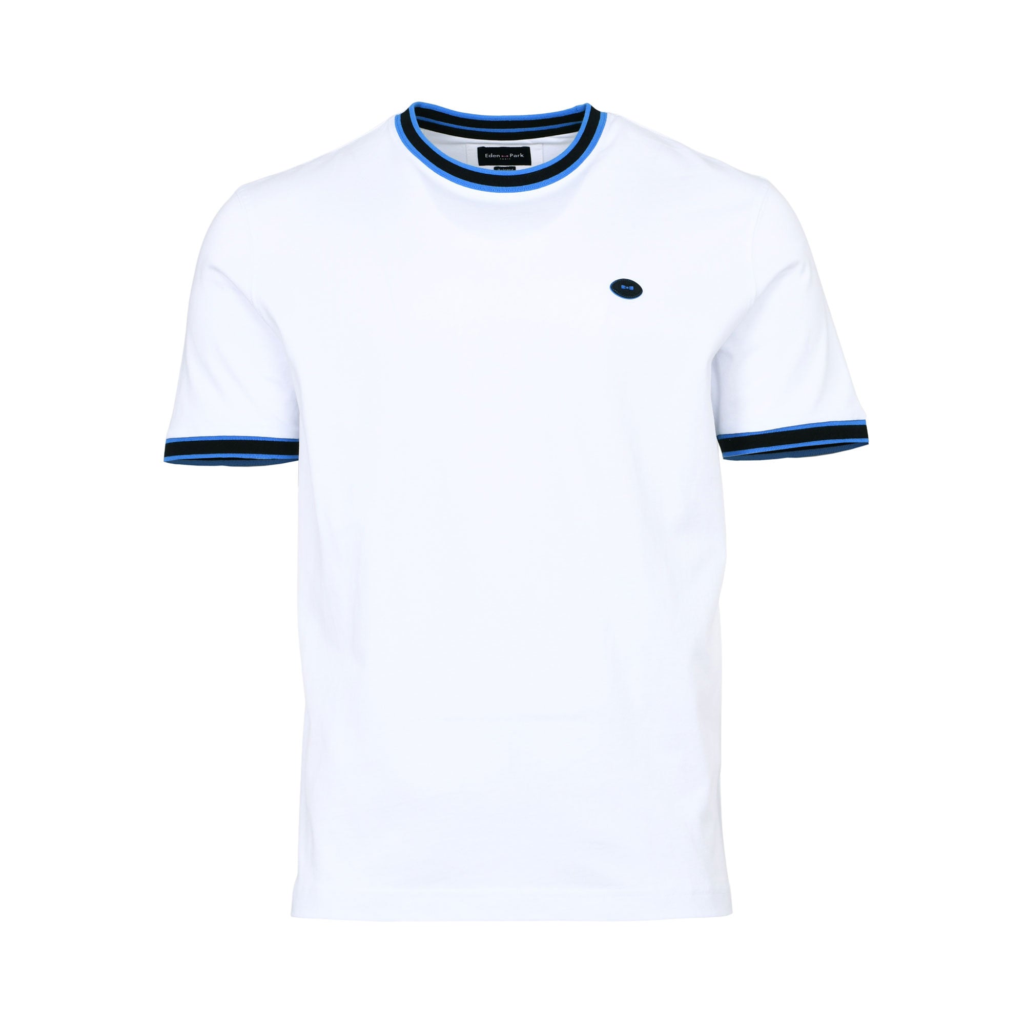 Eden Park Men's White T-Shirt with Navy Blue & Black Striped Trim Eden Park Men's White T-Shirt with Navy Blue & Black Striped Trim