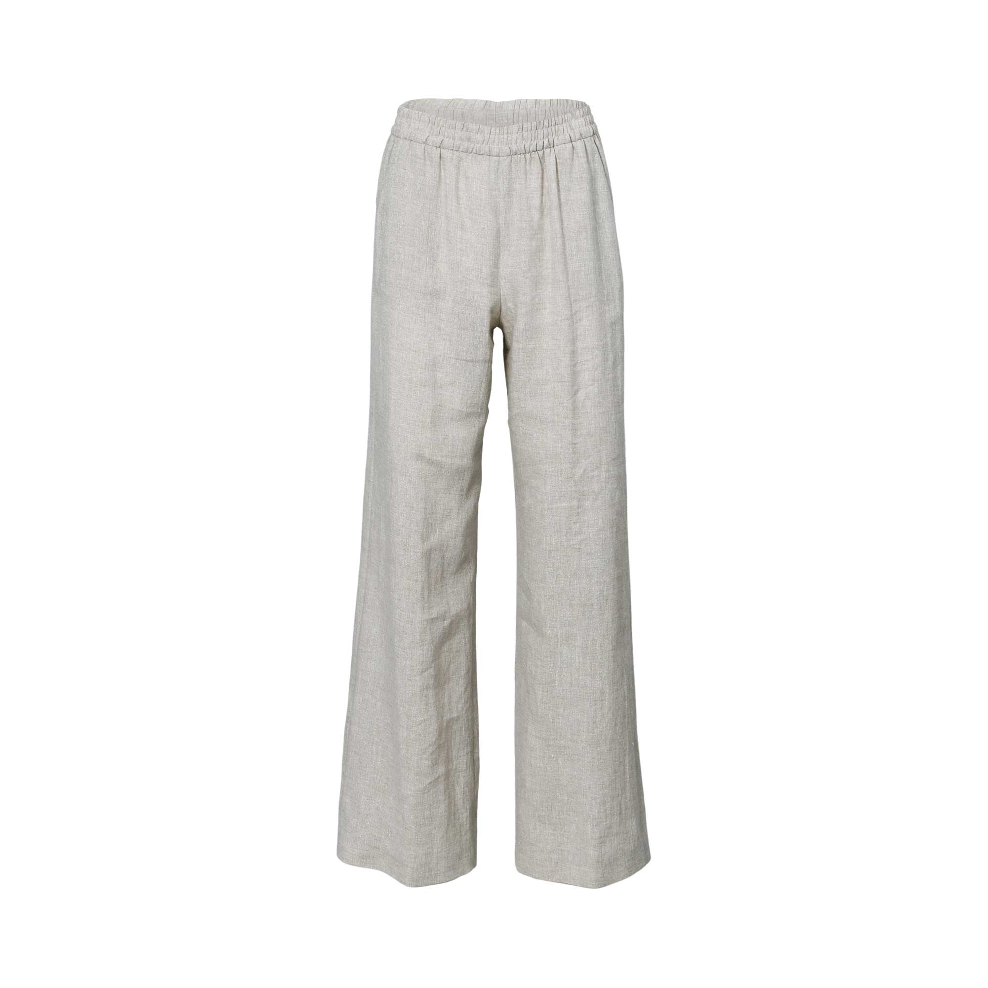 Eleventy Women's Relaxed Fit Light Beige Linen-Blend Trouser with Elastic Waist Eleventy Women's Relaxed Fit Light Beige Linen-Blend Trouser with Elastic Waist