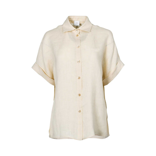 Eleventy Women's Beige Linen-Blend Short-Sleeve Shirt