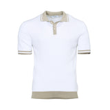 Gran Sasso Men's White & Beige Ribbed Knit Tennis Polo Shirt Gran Sasso Men's White & Beige Ribbed Knit Tennis Polo Shirt