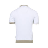 Gran Sasso Men's White & Beige Ribbed Knit Tennis Polo Shirt Gran Sasso Men's White & Beige Ribbed Knit Tennis Polo Shirt