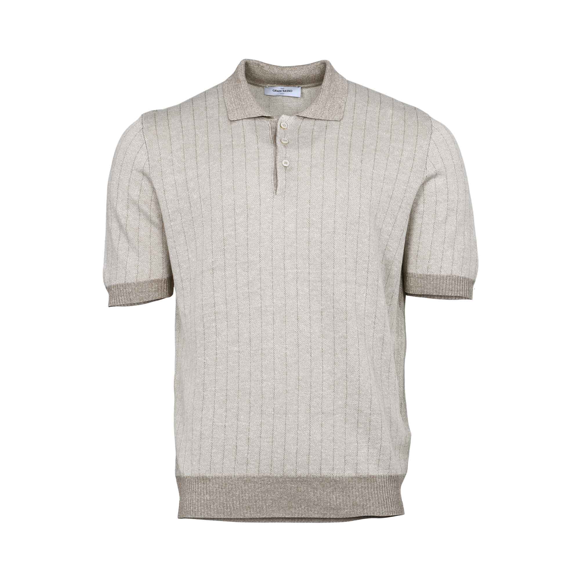 Gran Sasso Men's Ribbed Knit Polo Shirt Gran Sasso Men's Ribbed Knit Polo Shirt