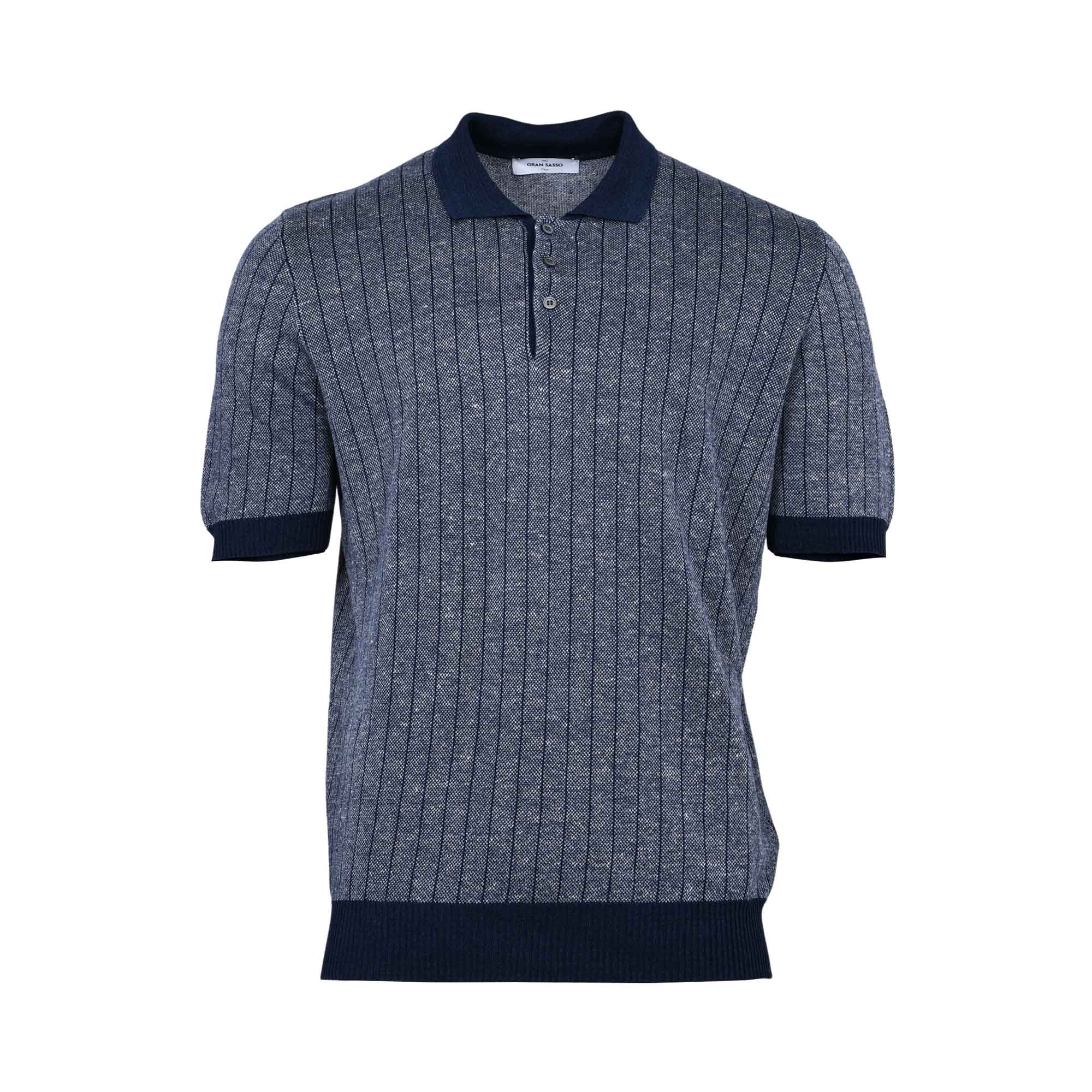 Gran Sasso Men's Ribbed Knit Polo Shirt Gran Sasso Men's Ribbed Knit Polo Shirt