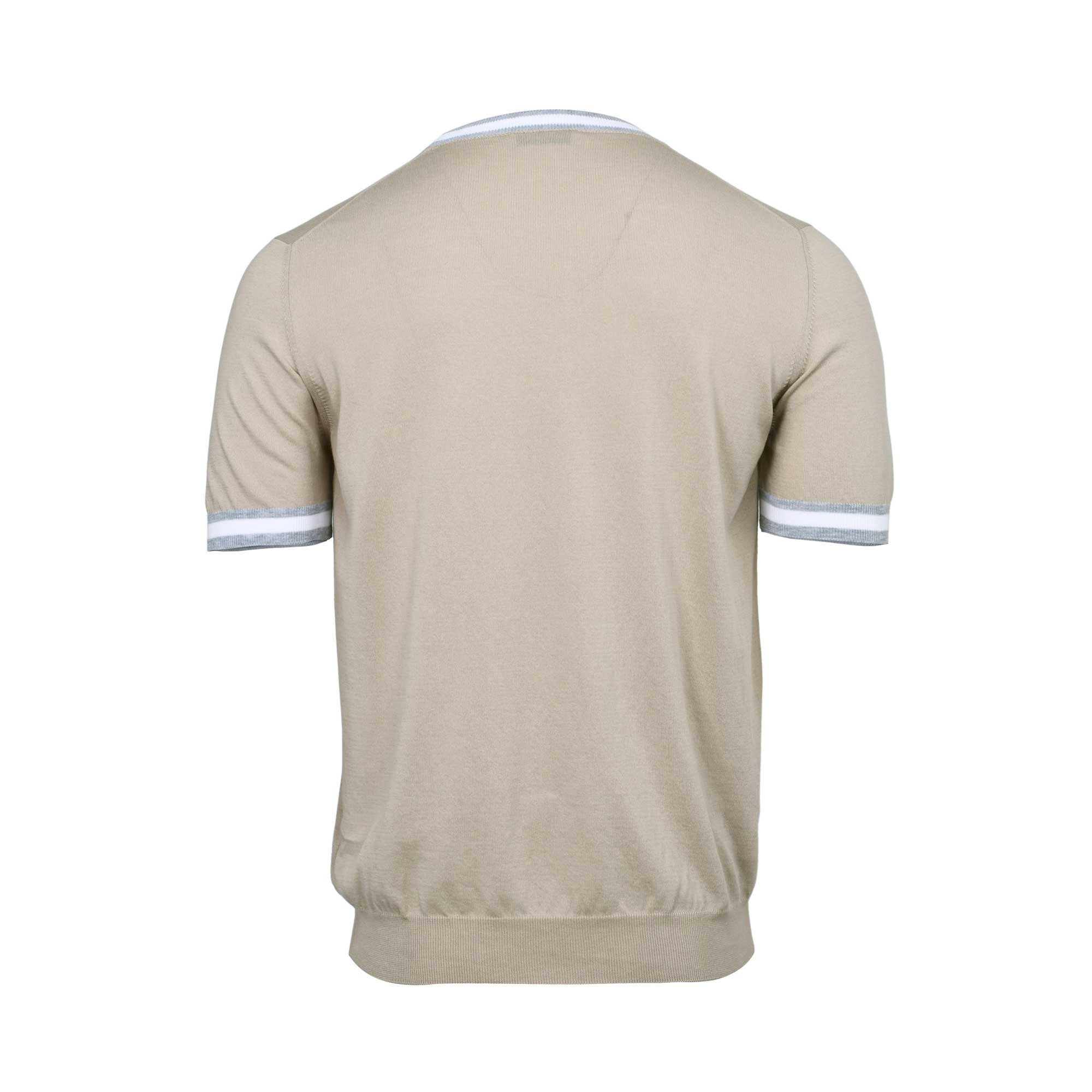 Gran Sasso Men's Beige Knitted Crew Neck T-Shirt with Striped Trim Gran Sasso Men's Beige Knitted Crew Neck T-Shirt with Striped Trim