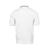 Gran Sasso Men's White Ribbed Knit Polo Shirt with Striped Trim Gran Sasso Men's White Ribbed Knit Polo Shirt with Striped Trim