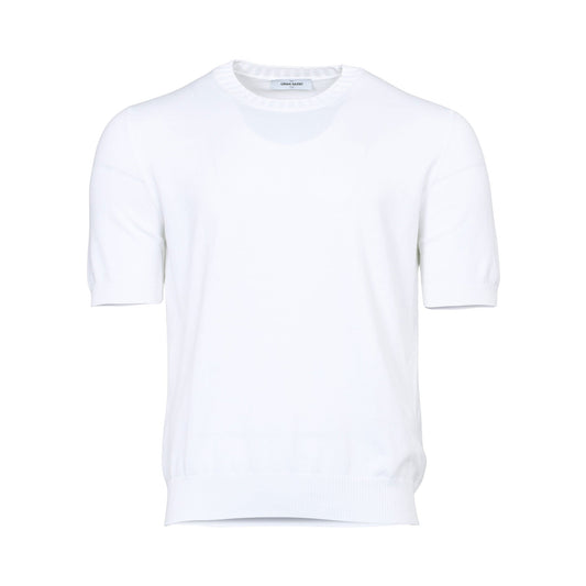 Gran Sasso Men's White Knitted Crew Neck T-Shirt