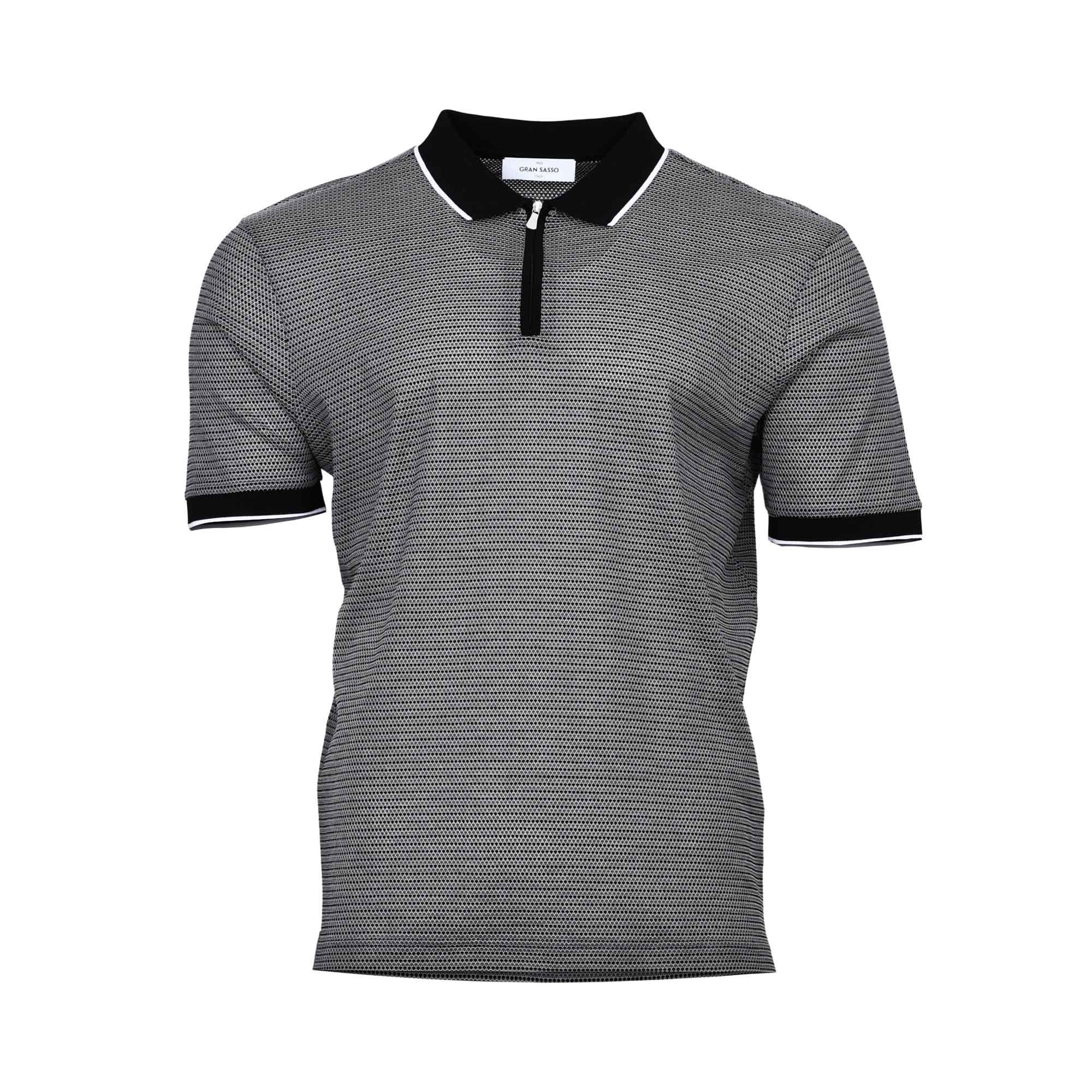 Gran Sasso Men's Patterned Knit Zip Polo Shirt - (Available in Black & Brown) Gran Sasso Men's Patterned Knit Zip Polo Shirt - (Available in Black & Brown)