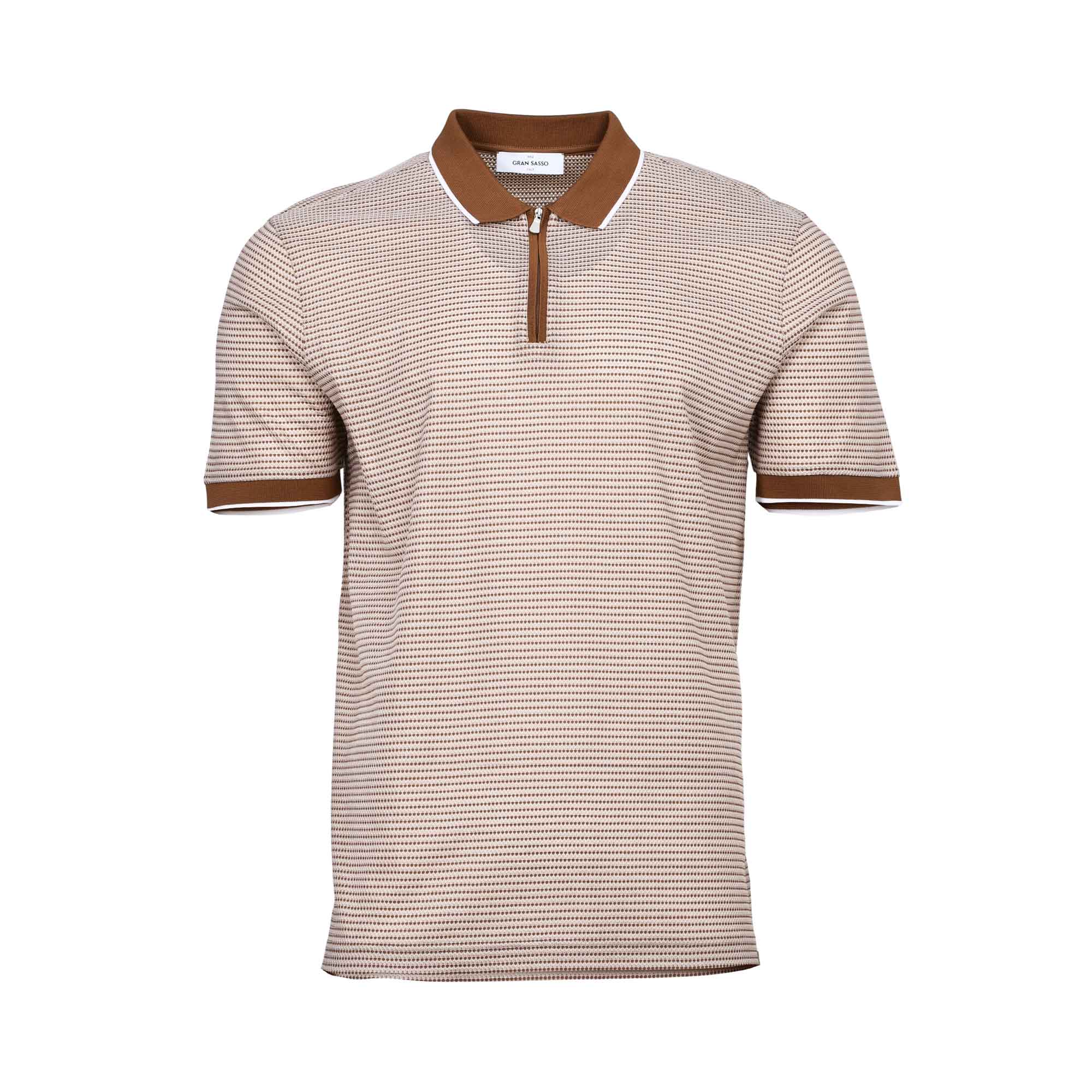 Gran Sasso Men's Patterned Knit Zip Polo Shirt - (Available in Black & Brown) Gran Sasso Men's Patterned Knit Zip Polo Shirt - (Available in Black & Brown)