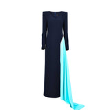 Gw Couture Women's Navy Tiffany Green Long Dress Gw Couture Women's Navy Tiffany Green Long Dress