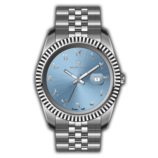 Monteva Gents' Classic Watch with Light Blue Arabic Dial Metal Bracele Watch