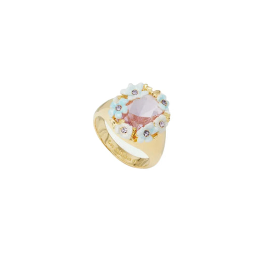 Les Nereides Round Purple Stone And Blue Flower Wedding Cocktail Ring