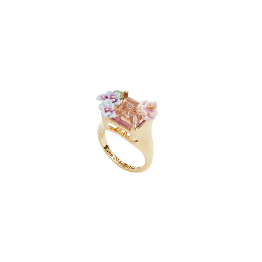 Les Nereides Lizard, Pink Cut Stone And Hydrangea Cocktail Ring