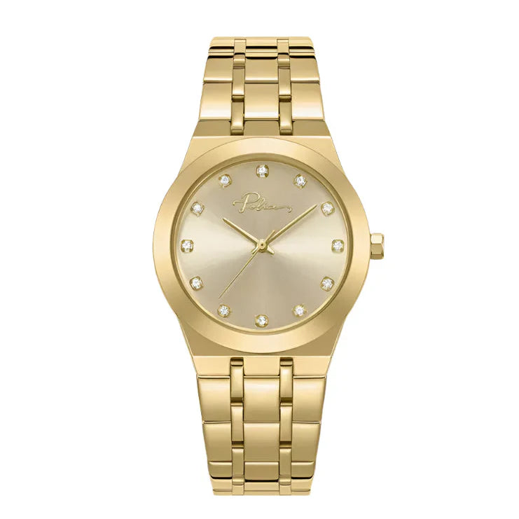 Police Allure Ladies Round Gold Dial with Crystal Accents Gold Analog Watch