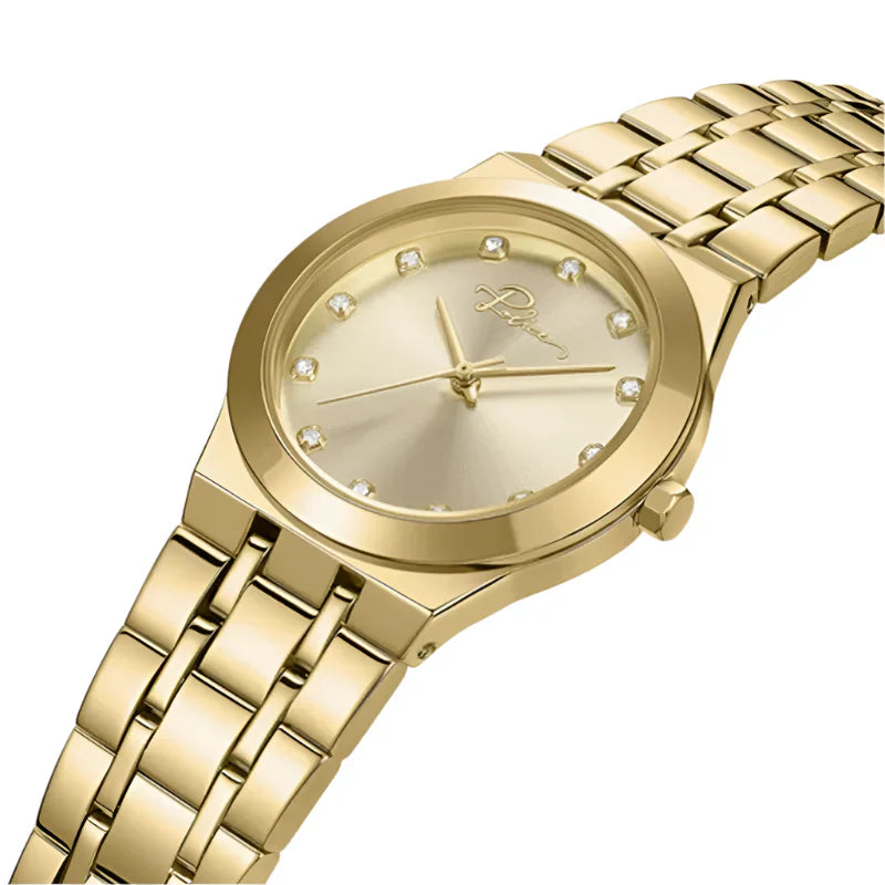 Police Allure Ladies Round Gold Dial with Crystal Accents Gold Analog Watch