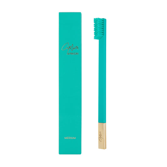 Apriori Slim Turquoise Blue Gold Medium Toothbrush