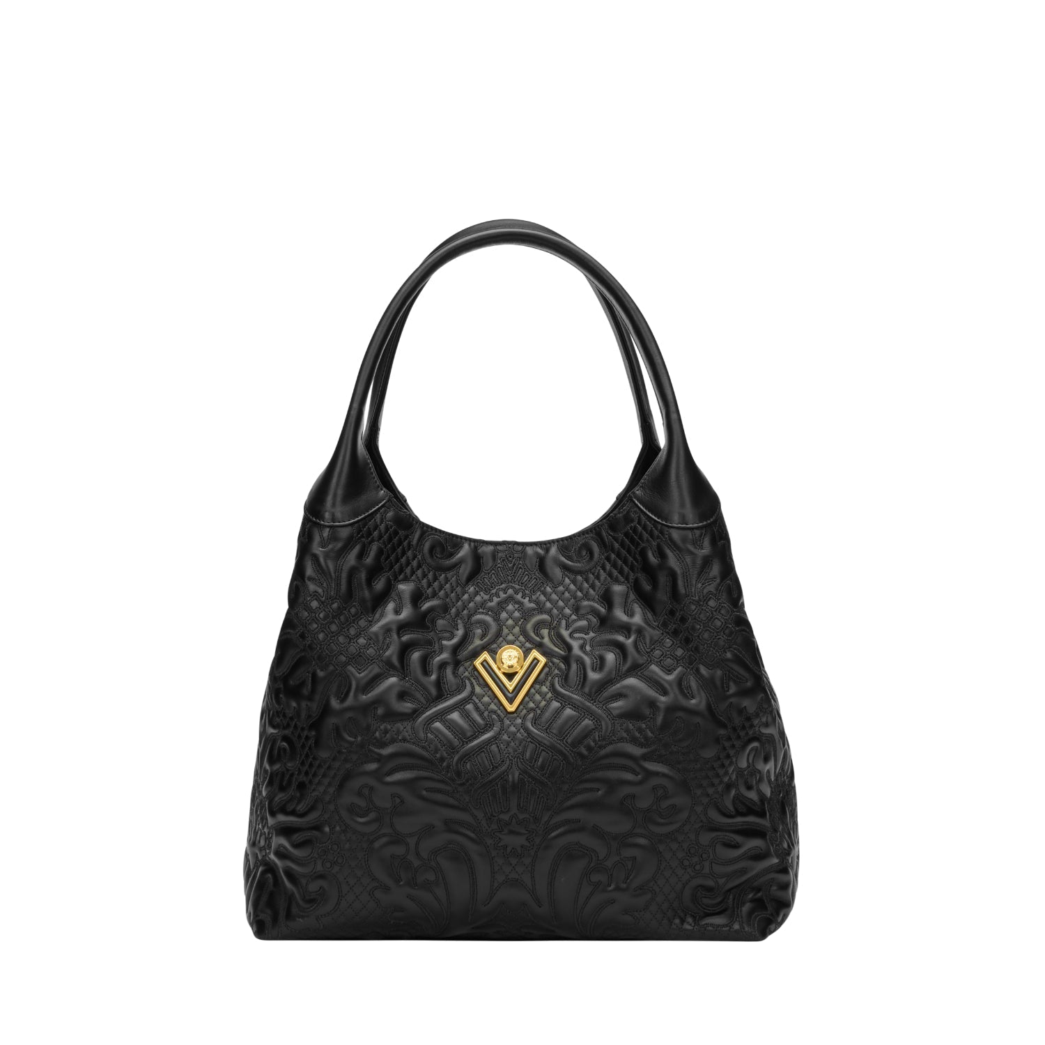 Orlandi Valentino Women's Soraya Black Embossed Leather Hand Bag