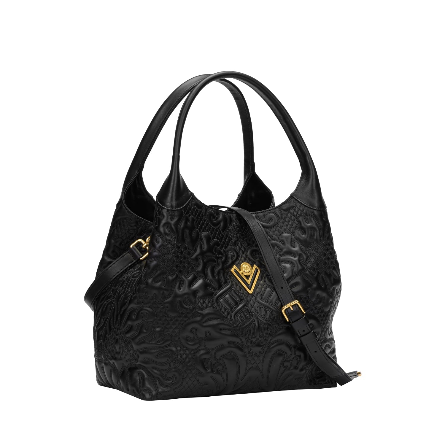 Orlandi Valentino Women's Soraya Black Embossed Leather Hand Bag