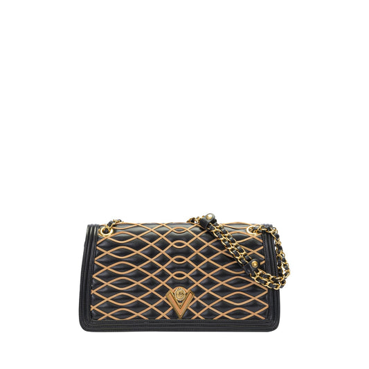 Orlandi Valentino Women's Quilted Leather Shoulder Bag with Chain Strap
